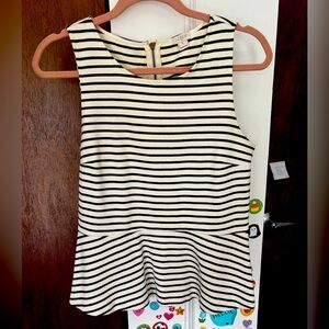 J. Crew Navy and White Striped Peplum Top